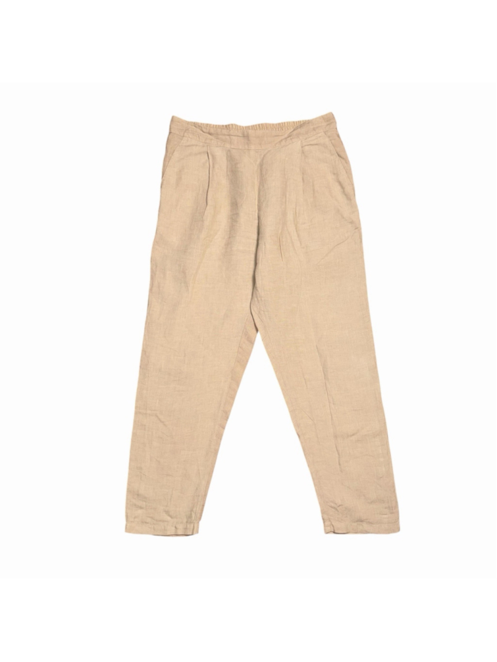 120% LINO Womens 44/LG Tan Linen Pull On Tapered Leg Lightweight Ankle Pants